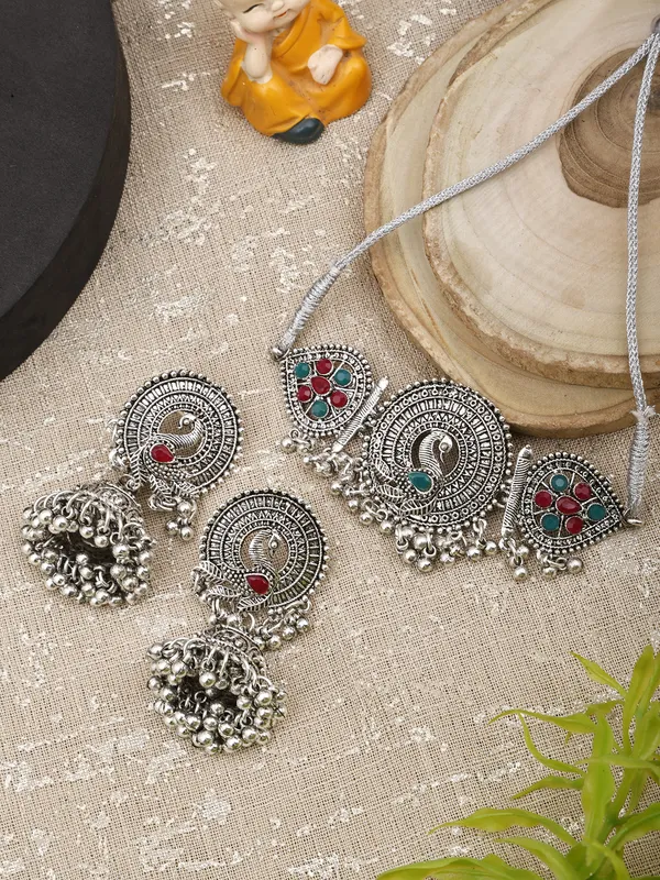 Green_&_Maroon_Necklace_Set_for_Women_|_Premium_Oxidised_Silver_Necklace_for_Everyday_Use