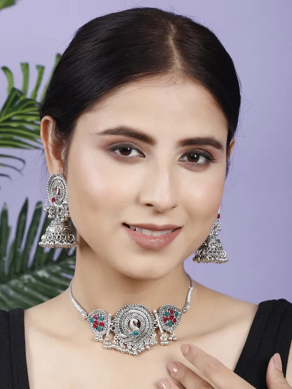 Green_&_Maroon_Necklace_Set_for_Women_|_Premium_Oxidised_Silver_Necklace_for_Everyday_Use