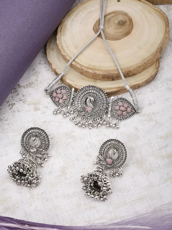 Pink_Necklace_Set_for_Women_|_Premium_Oxidised_Silver_Necklace_for_Everyday_Use