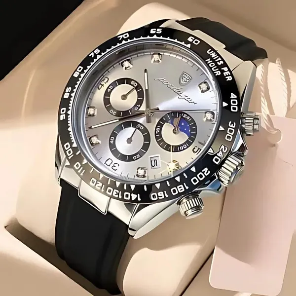 Luxury_Silver_&_Black_Chronograph_Silicone_Strap_With_Seiko_Movement