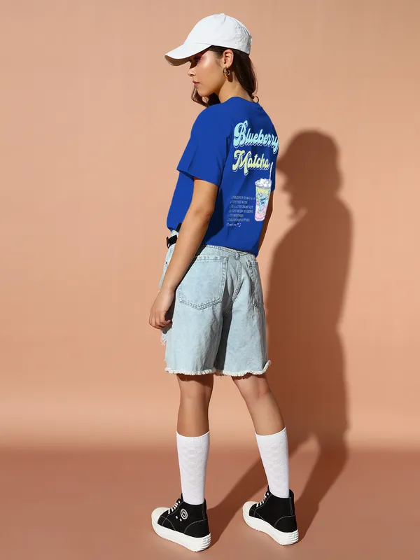 Women's_Loose_Fit_Half_Sleeve_Tshirt_with_Blueberry_Matcha_Graphic_Print_At_Front_&_Back