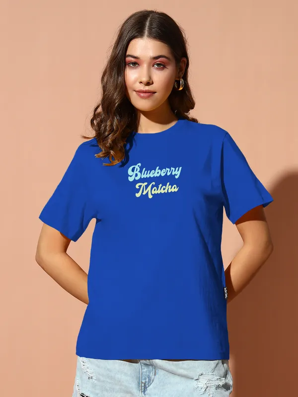 Women's_Loose_Fit_Half_Sleeve_Tshirt_with_Blueberry_Matcha_Graphic_Print_At_Front_&_Back