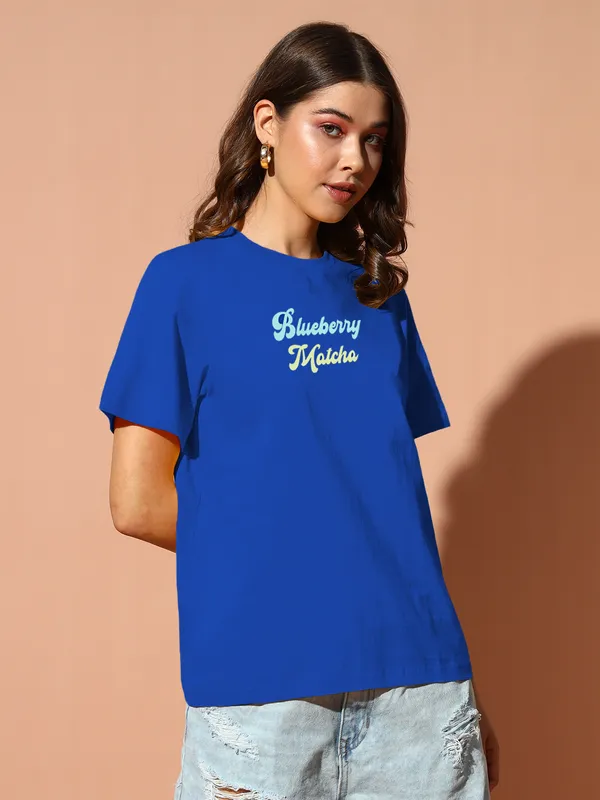 Women's_Loose_Fit_Half_Sleeve_Tshirt_with_Blueberry_Matcha_Graphic_Print_At_Front_&_Back