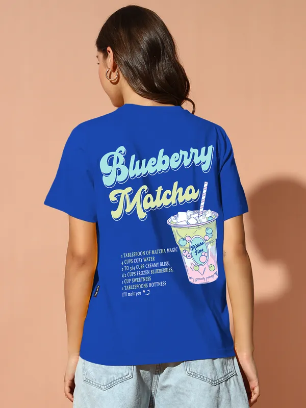 Women's_Loose_Fit_Half_Sleeve_Tshirt_with_Blueberry_Matcha_Graphic_Print_At_Front_&_Back