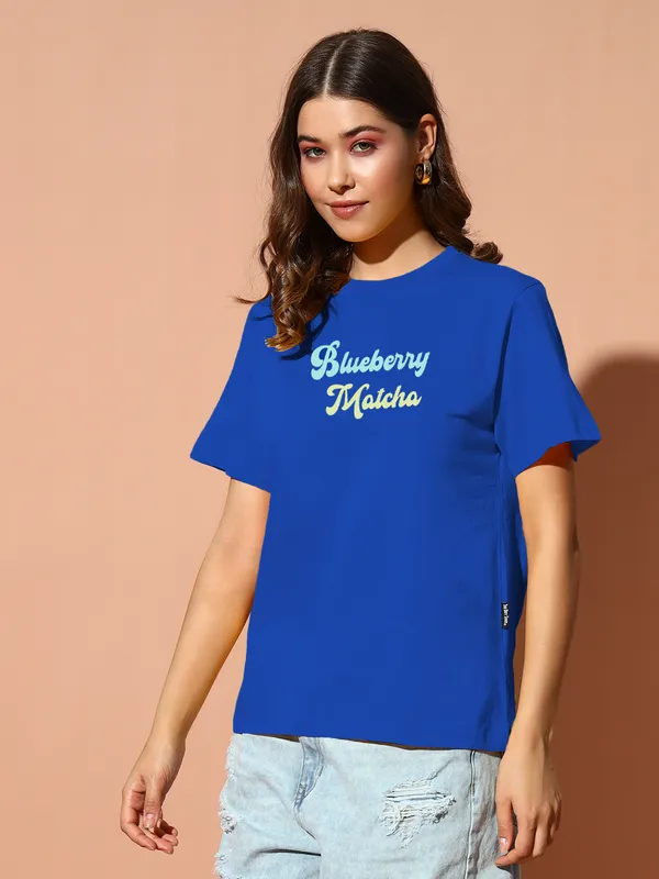 Women's_Loose_Fit_Half_Sleeve_Tshirt_with_Blueberry_Matcha_Graphic_Print_At_Front_&_Back