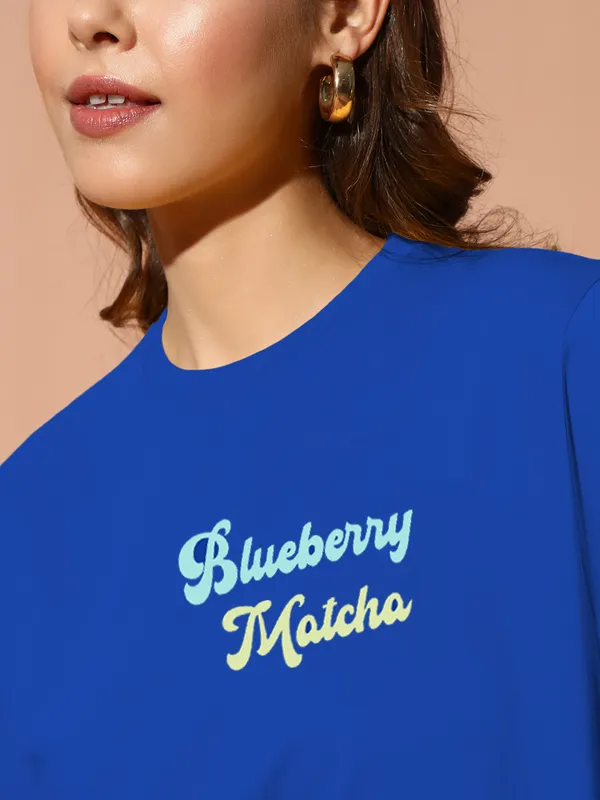 Women's_Loose_Fit_Half_Sleeve_Tshirt_with_Blueberry_Matcha_Graphic_Print_At_Front_&_Back