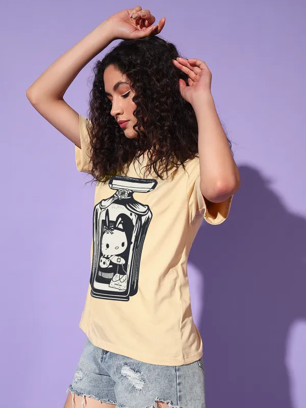 Women's_Beige_T-Shirt_with_Perfume_Bottle_Cat_Graphic_Print_|_Trendy_Casual_Look