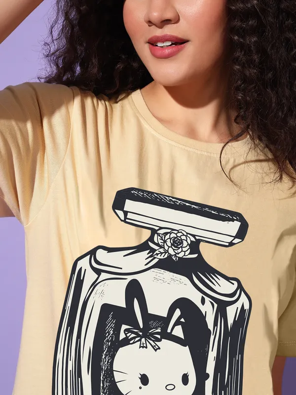 Women's_Beige_T-Shirt_with_Perfume_Bottle_Cat_Graphic_Print_|_Trendy_Casual_Look