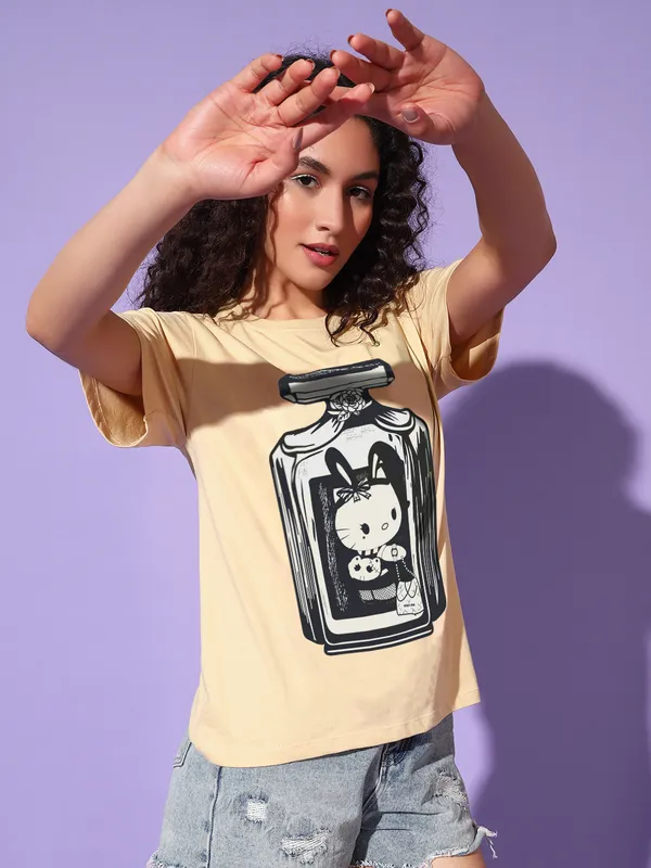 Women's_Beige_T-Shirt_with_Perfume_Bottle_Cat_Graphic_Print_|_Trendy_Casual_Look