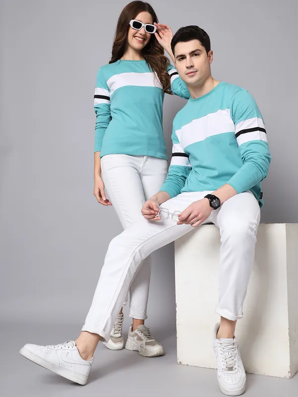 Multicolor_Striped_Couple_Round_Neck_Multicolor_T-Shirt