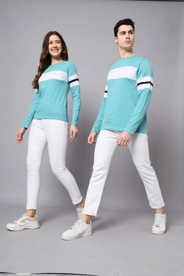 Blue_Colorblock_Couple_Round_Neck_Blue_T-Shirt