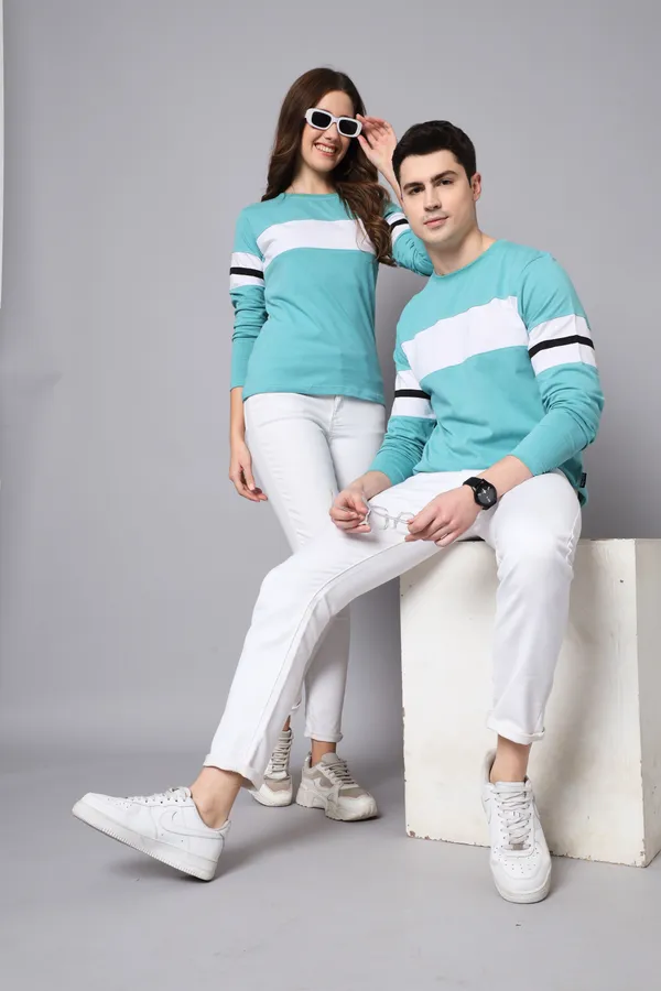 Blue_Colorblock_Couple_Round_Neck_Blue_T-Shirt