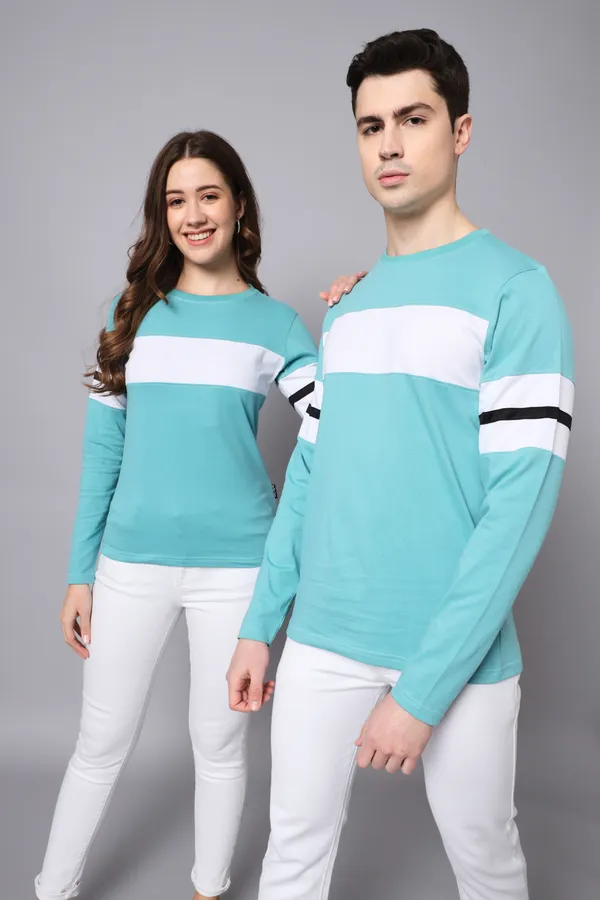 Blue_Colorblock_Couple_Round_Neck_Blue_T-Shirt