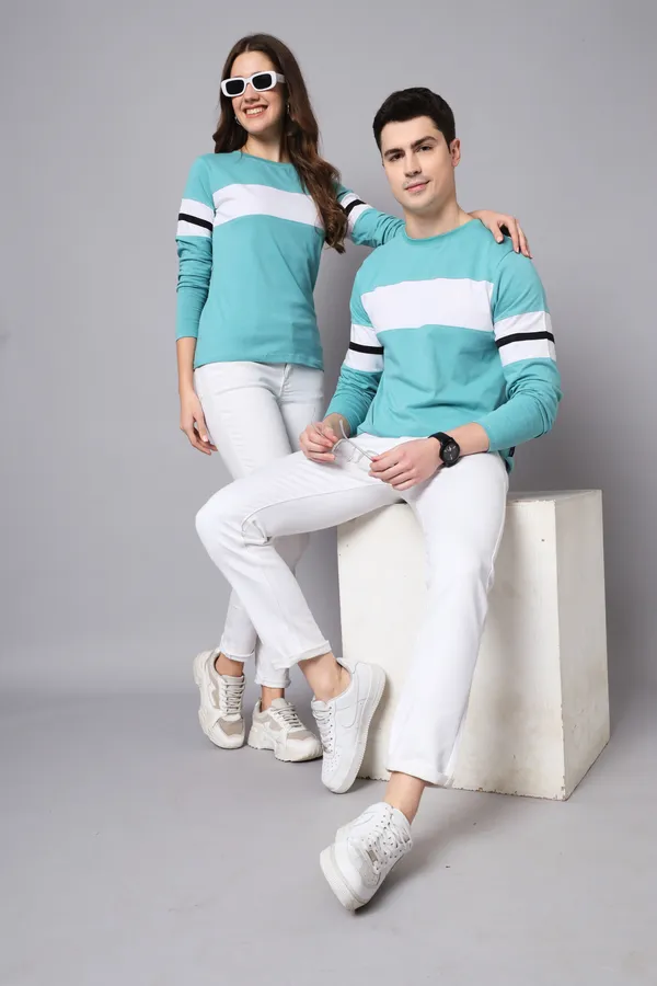 Blue_Colorblock_Couple_Round_Neck_Blue_T-Shirt