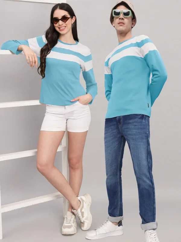 Striped_Couple_Round_Neck_Light_Blue_T-Shirt