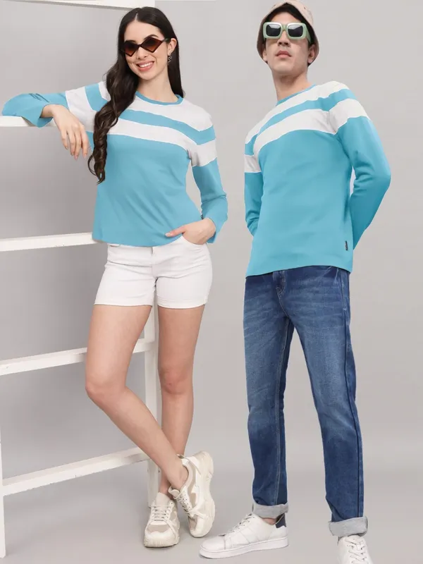 Striped_Couple_Round_Neck_Light_Blue_T-Shirt