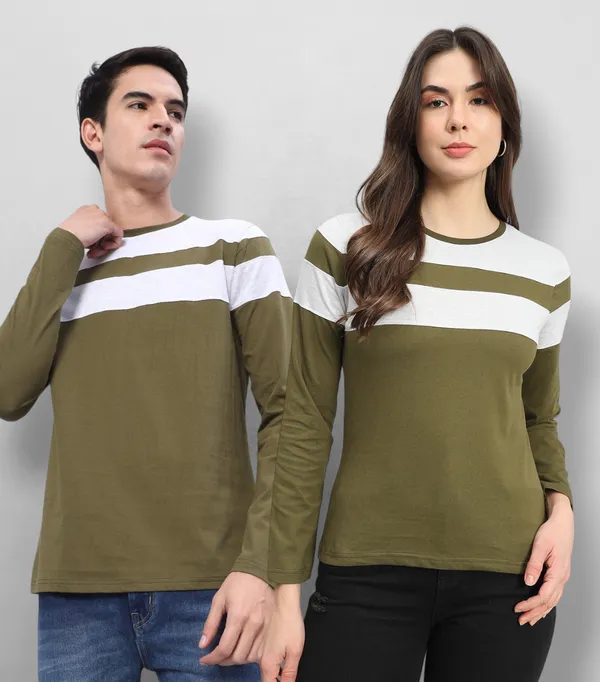 Striped_Couple_Round_Neck_Green_T-Shirt