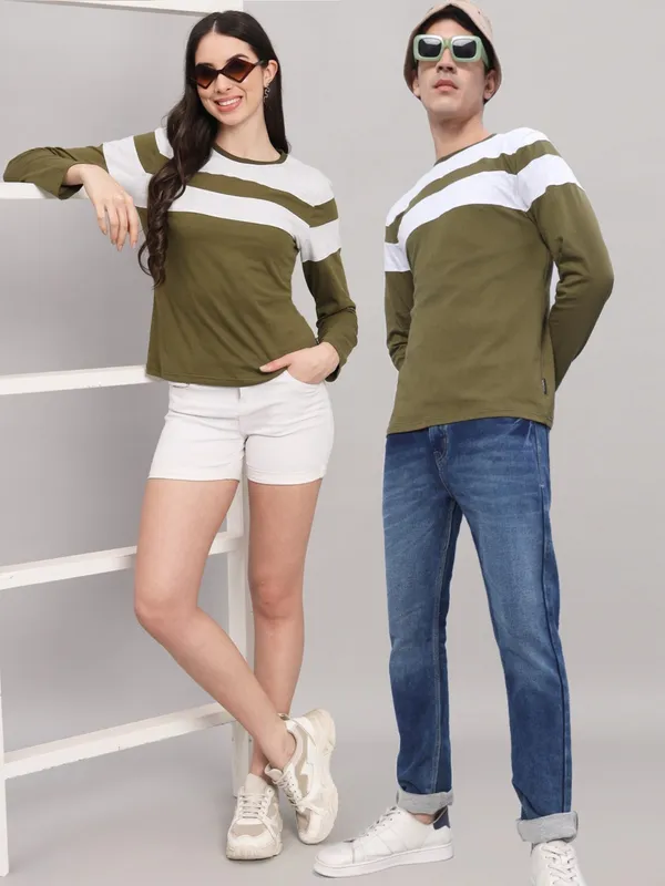Striped_Couple_Round_Neck_Green_T-Shirt