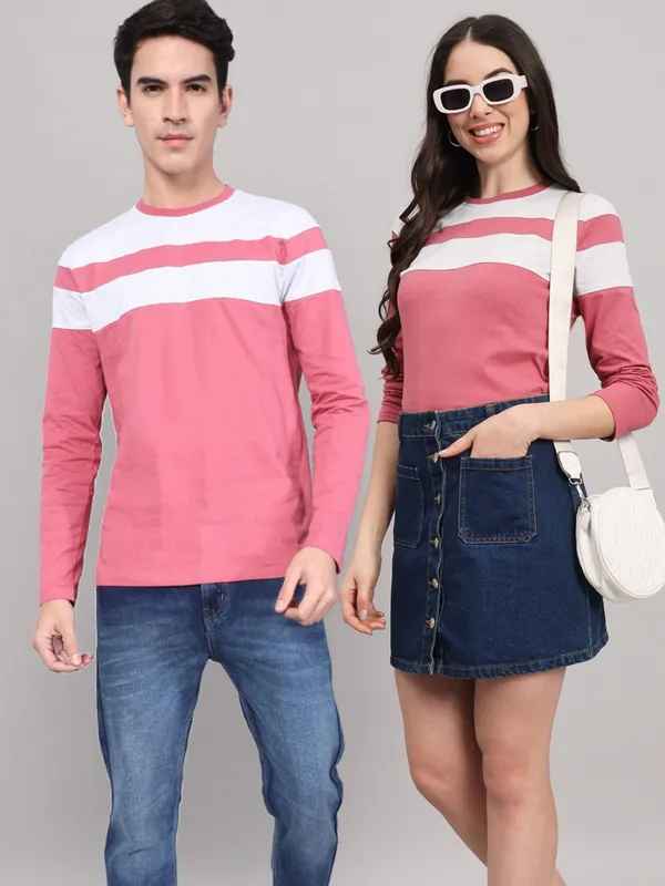 Striped_Couple_Round_Neck_Pink_T-Shirt