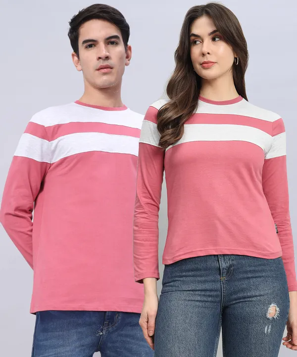Striped_Couple_Round_Neck_Pink_T-Shirt