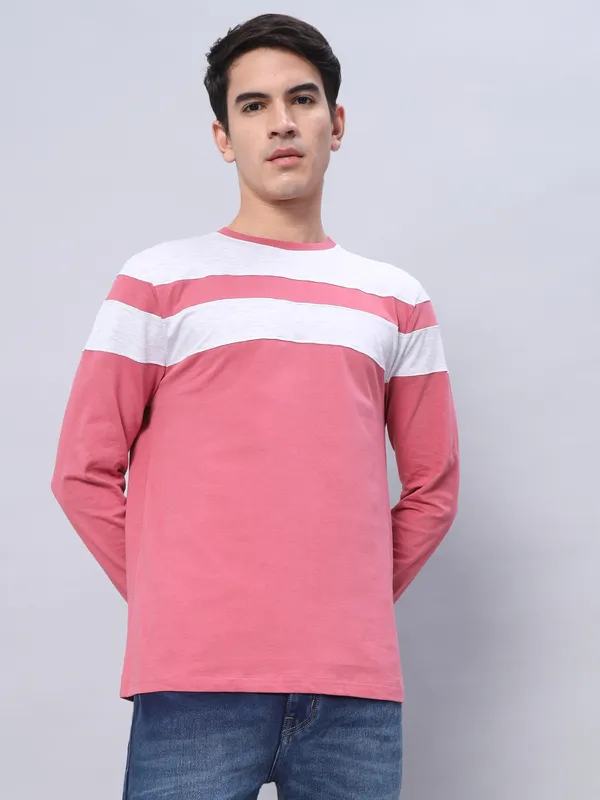 Striped_Couple_Round_Neck_Pink_T-Shirt