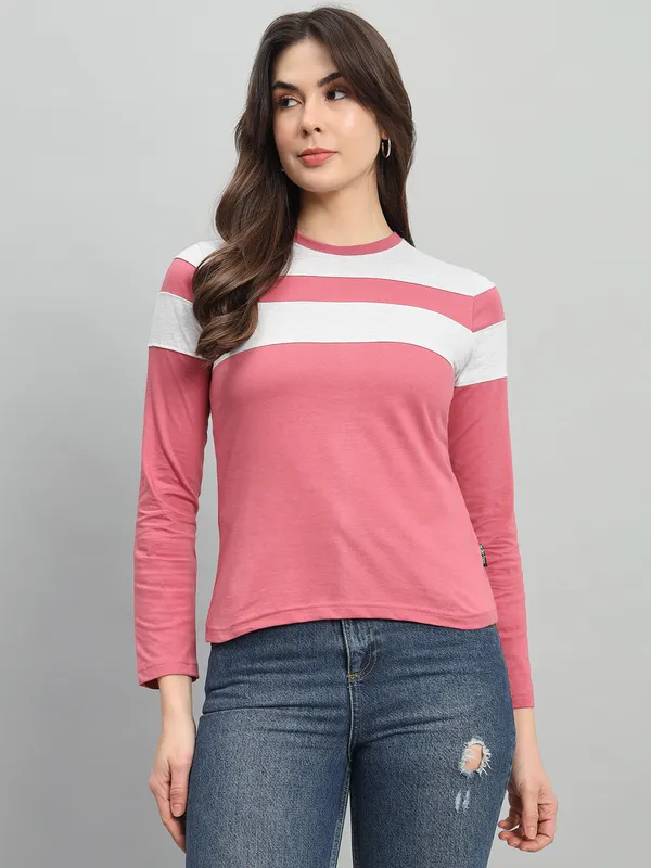 Striped_Couple_Round_Neck_Pink_T-Shirt
