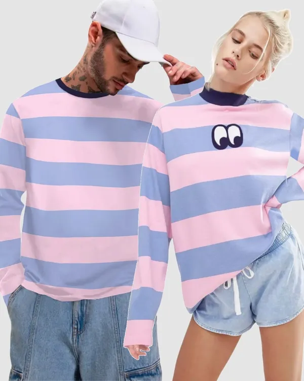 Light_Blue_And_Pink_And_Multicolor_Striped_Couple_Round_Neck_Light_Blue,_Pink,_Multicolor_T-Shirt