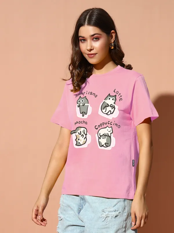 Women's_Loose_Fit_Half_Sleeve_T-Shirt_Typo_with_Grey_Cat_Print