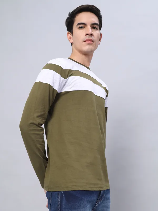 Dark_Green_And_White_Solid_Men_Round_Neck_Dark_Green,_White_T-Shirt