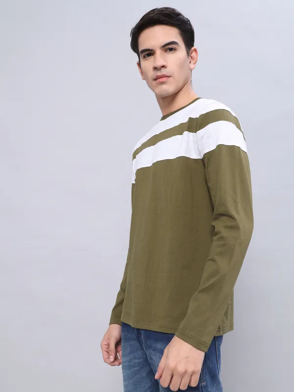 Dark_Green_And_White_Solid_Men_Round_Neck_Dark_Green,_White_T-Shirt