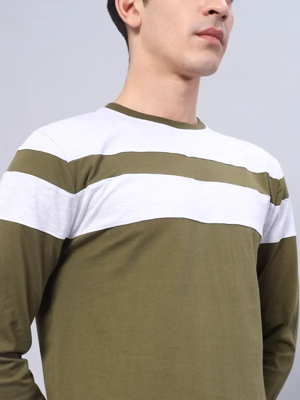 Dark_Green_And_White_Solid_Men_Round_Neck_Dark_Green,_White_T-Shirt