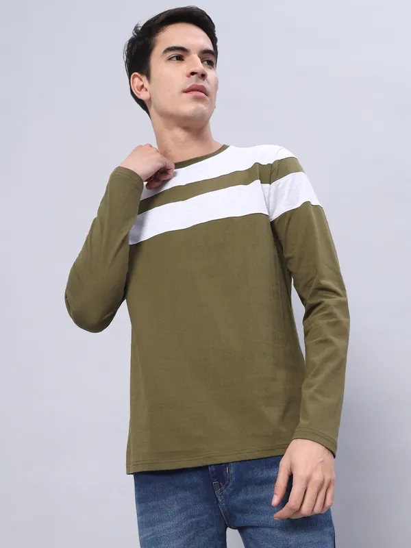 Dark_Green_And_White_Solid_Men_Round_Neck_Dark_Green,_White_T-Shirt