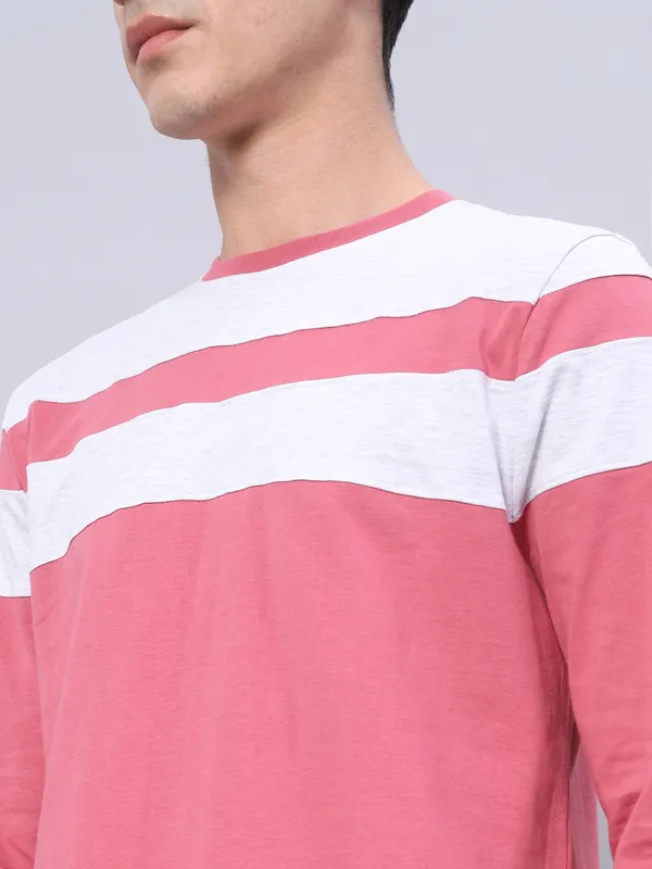 Pink_And_White_Solid_Men_Round_Neck_Pink,_White_T-Shirt