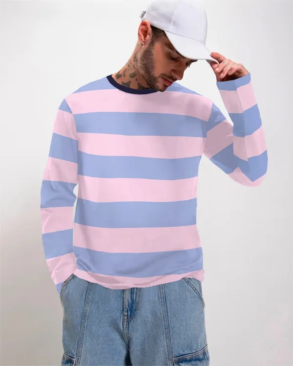 Blue_And_Pink_Striped_Men_Polo_Neck_Blue,_Pink_T-Shirt