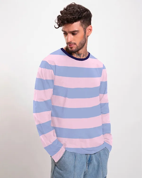 Blue_And_Pink_Striped_Men_Polo_Neck_Blue,_Pink_T-Shirt