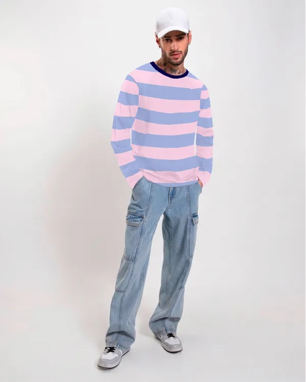 Blue_And_Pink_Striped_Men_Polo_Neck_Blue,_Pink_T-Shirt