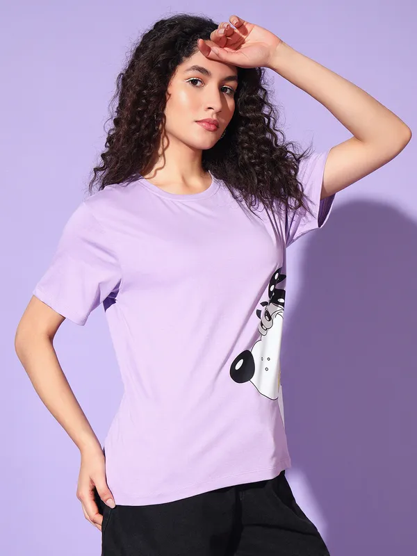 Graphic_Print___Round_Neck_Purple_T-Shirt