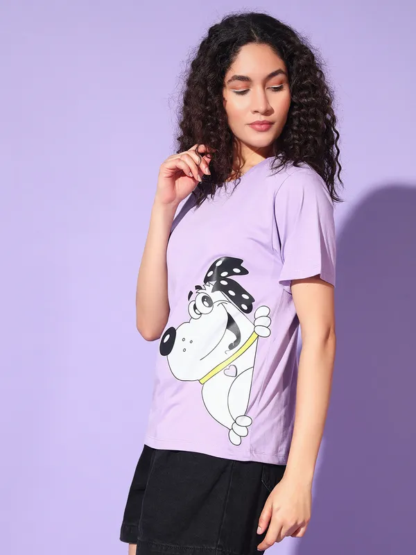 Graphic_Print___Round_Neck_Purple_T-Shirt