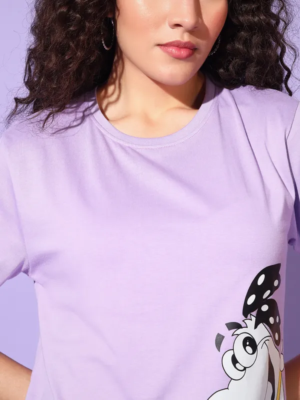 Graphic_Print___Round_Neck_Purple_T-Shirt