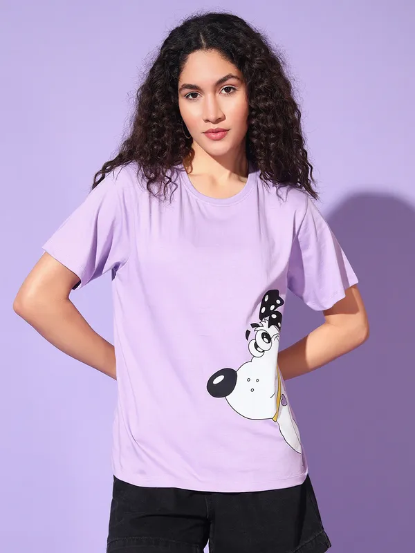 Graphic_Print___Round_Neck_Purple_T-Shirt