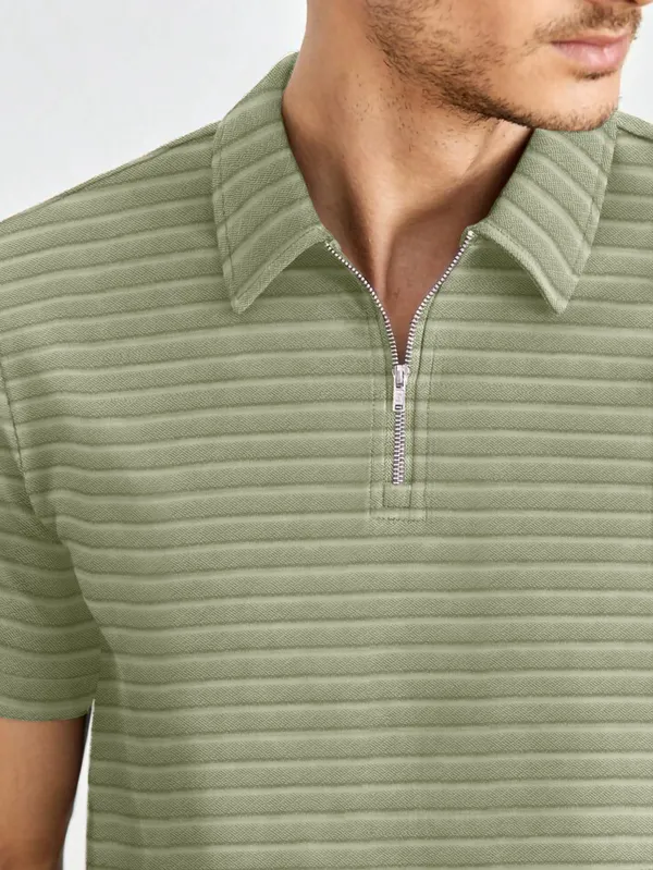 Mens_Half_Sleeve_Collared_Textured_Knit_Tshirt_With_Zipper_Neck_Details