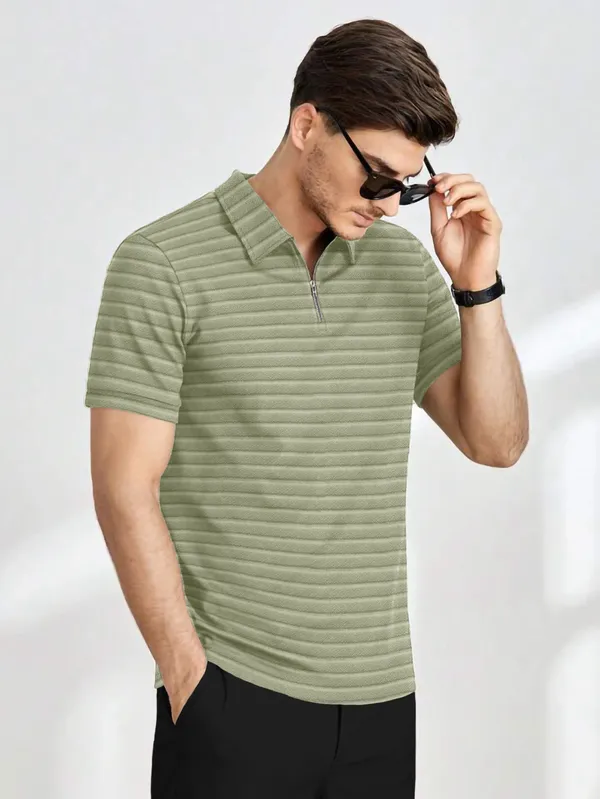 Mens_Half_Sleeve_Collared_Textured_Knit_Tshirt_With_Zipper_Neck_Details