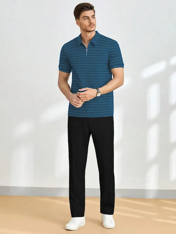 Mens_Half_Sleeve_Collared_Textured_Knit_Tshirt_With_Zipper_Neck_Details
