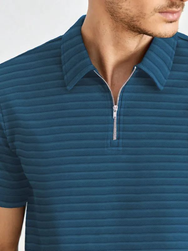 Mens_Half_Sleeve_Collared_Textured_Knit_Tshirt_With_Zipper_Neck_Details