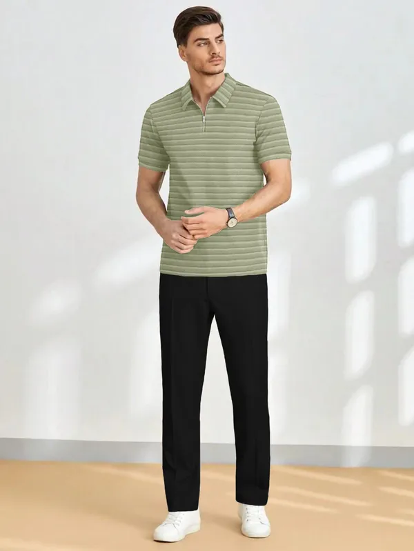 Mens_Half_Sleeve_Collared_Textured_Knit_Tshirt_With_Zipper_Neck_Details
