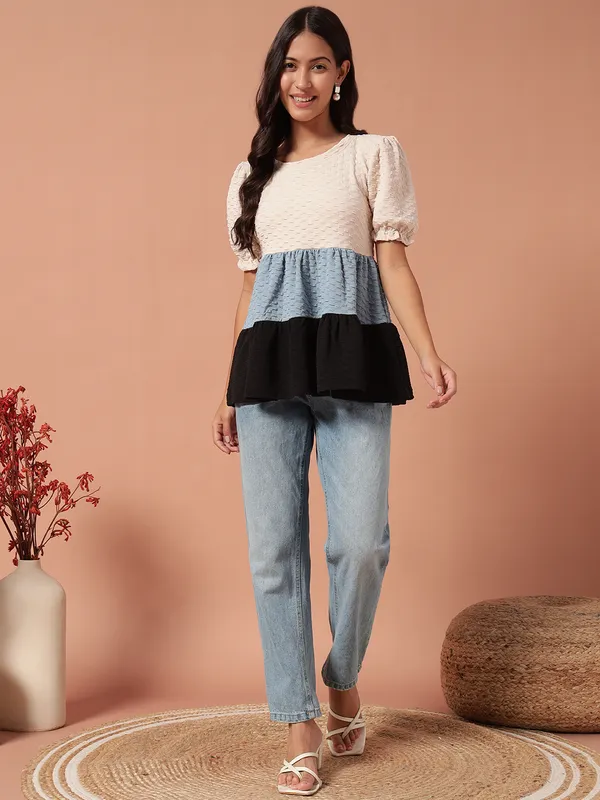 Textured_Peplum_Colorblocked_Top_With_Puff_Sleeves