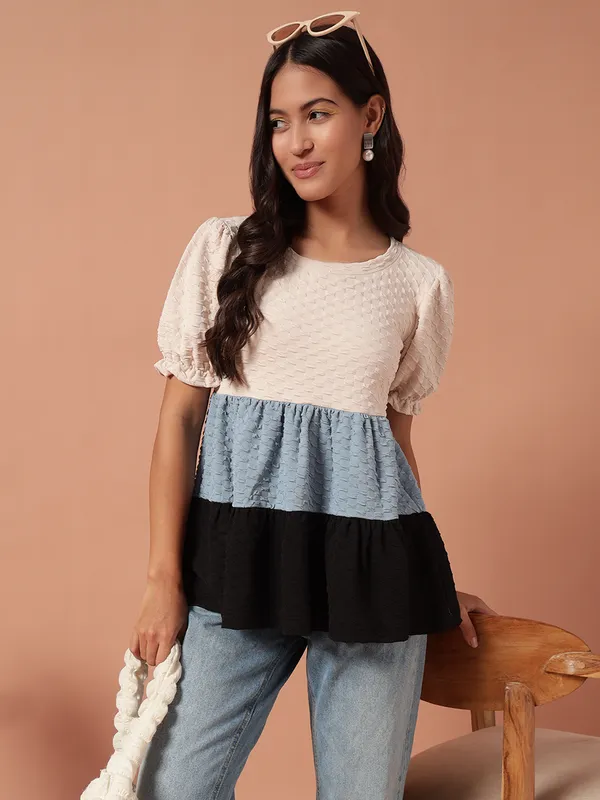 Textured_Peplum_Colorblocked_Top_With_Puff_Sleeves