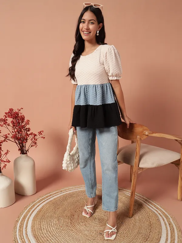 Textured_Peplum_Colorblocked_Top_With_Puff_Sleeves