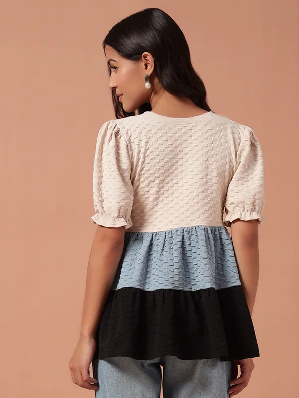 Textured_Peplum_Colorblocked_Top_With_Puff_Sleeves