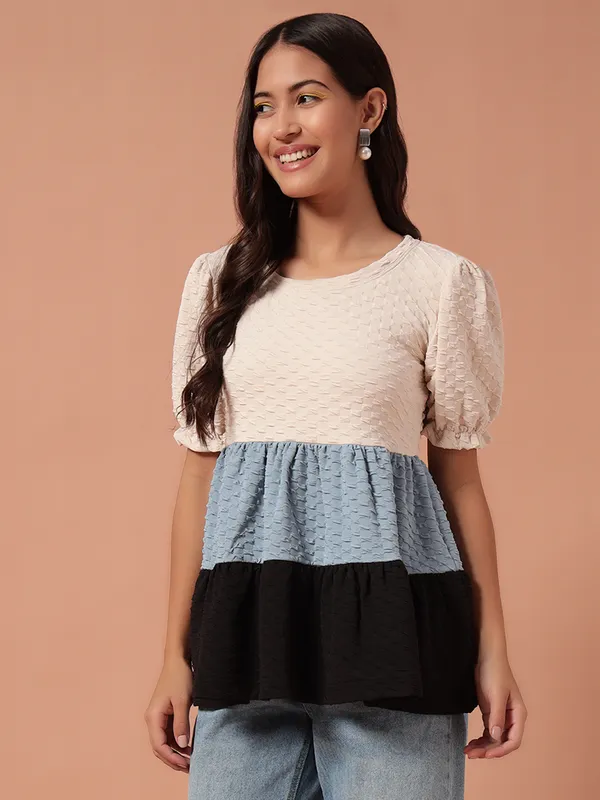 Textured_Peplum_Colorblocked_Top_With_Puff_Sleeves